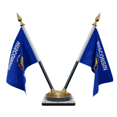 Wisconsin Double Desk Flag Stand  3D Flag