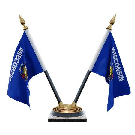 Wisconsin Double Desk Flag Stand  3D Flag