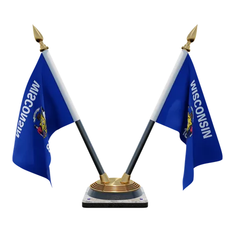 Wisconsin Double Desk Flag Stand  3D Flag
