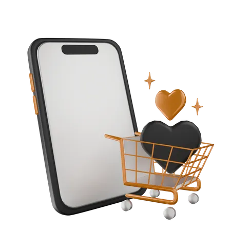 Wishlist Shopping Cart On Smartphone  3D Icon