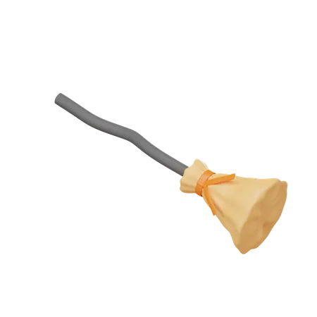 Witch Broom With Transparent Background 3D Icon