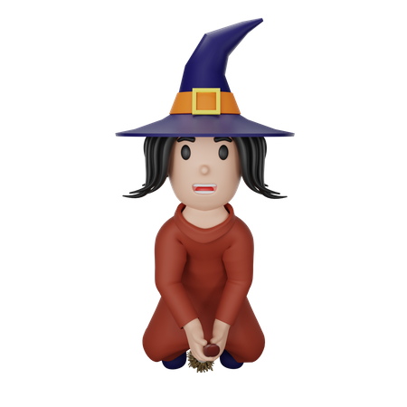 Witch Flying On Broomstick  3D Illustration