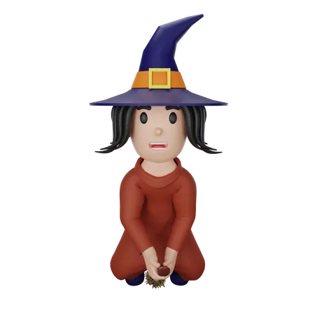 Witch Flying On Broomstick  3D Illustration