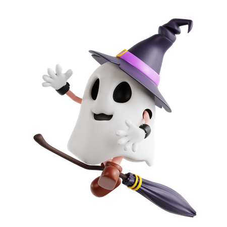 Witch Ghost Riding Broom  3D Icon