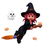 Witch Girl Flying On Broom