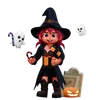 Witch Girl Holding Halloween Gift