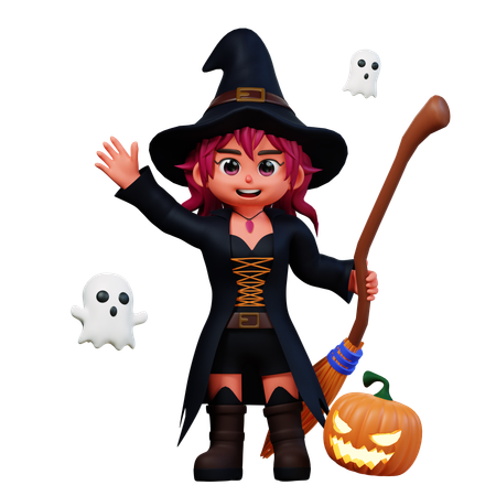 Witch Girl Saying Hi  3D Illustration