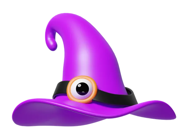 3 D Purple Witch Hat With Eye Isolated Halloween Holiday Party Concept 3D Icon