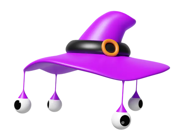 3 D Purple Witch Hat With Eye Isolated Halloween Holiday Party Concept 3D Icon