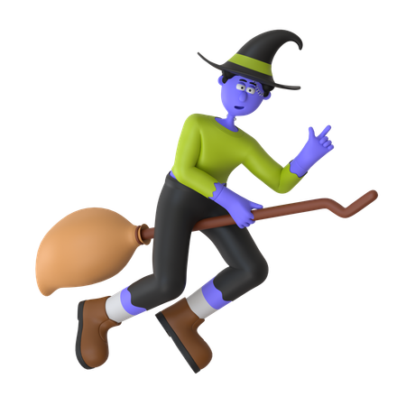 Witch Man Flying On Broomstick  3D Illustration