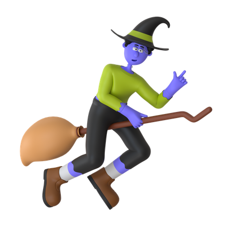 Witch Man Flying On Broomstick  3D Icon