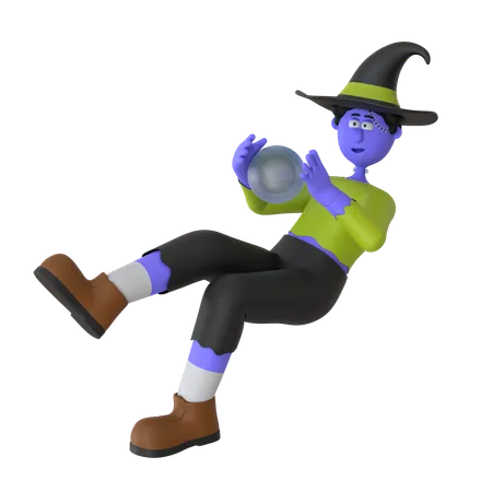 Witch Man Holding Crystal Ball  3D Illustration