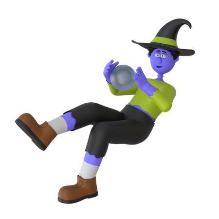 Witch Man Holding Crystal Ball  3D Illustration