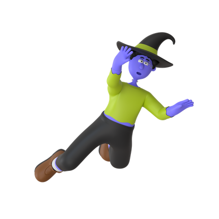 Witch Man Jumping Out Of Haunted House  3D Illustration