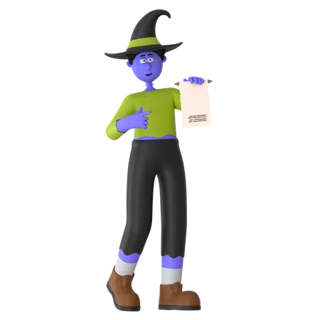 Witch Man Making Halloween Wish  3D Illustration