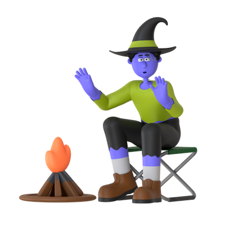 Witch Man Telling Ghost Stories Around Campfire  3D Illustration