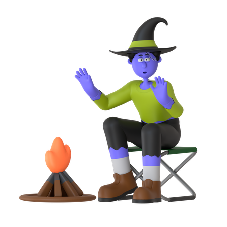 Witch Man Telling Ghost Stories Around Campfire  3D Icon
