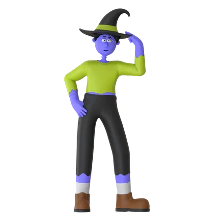 Witch Man Wearing Witch Hat  3D Illustration