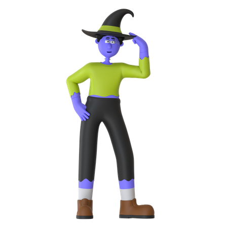 Witch Man Wearing Witch Hat  3D Icon