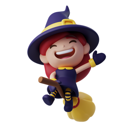 Witch On Broom  3D Icon