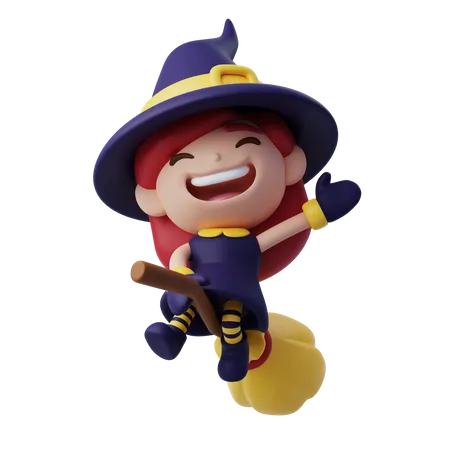 Witch On Broom  3D Icon