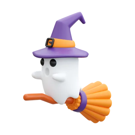 Witch On Broom  3D Icon