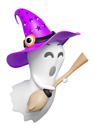 Witch On Broom  3D Icon