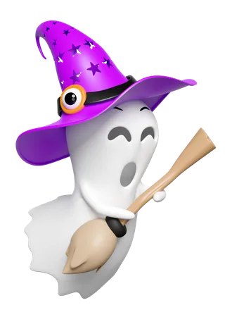 Witch On Broom  3D Icon