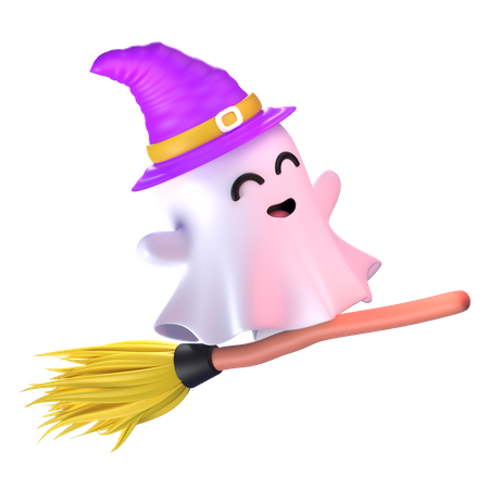 Witch On Broom  3D Icon