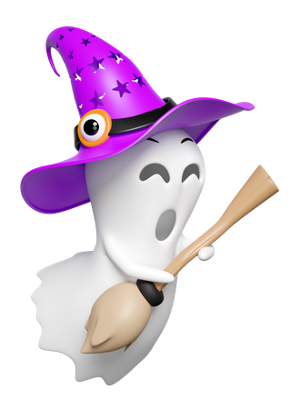 Witch On Broom  3D Icon