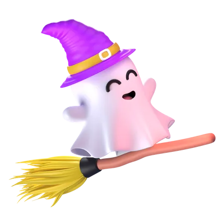 Witch On Broom  3D Icon