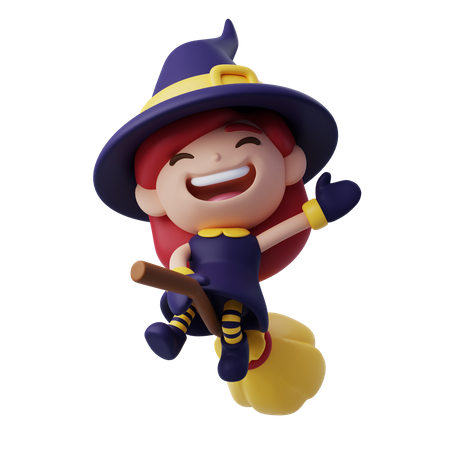 Witch On Broom  3D Icon