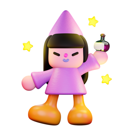 Witch With Star Holding A Potion  3D Illustration