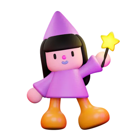 Witch With Wand  3D Illustration