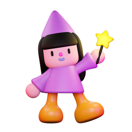 Witch With Wand  3D Illustration