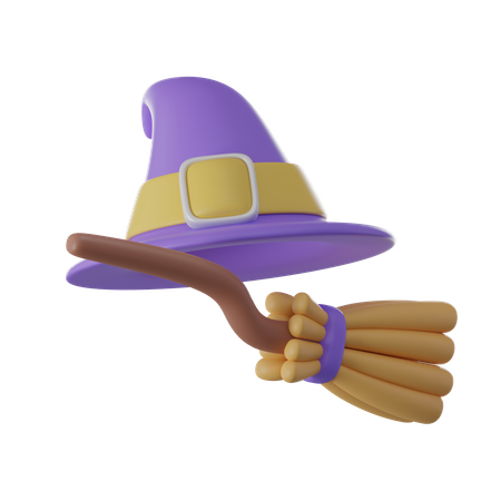 Witches Hat And Broom  3D Icon