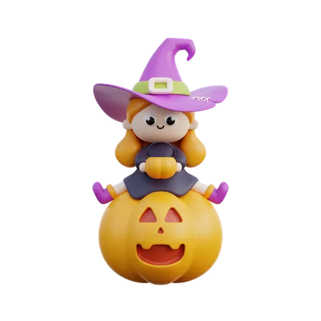 3 D Halloween Cute Little Witch Cartoon Character 3D Illustration