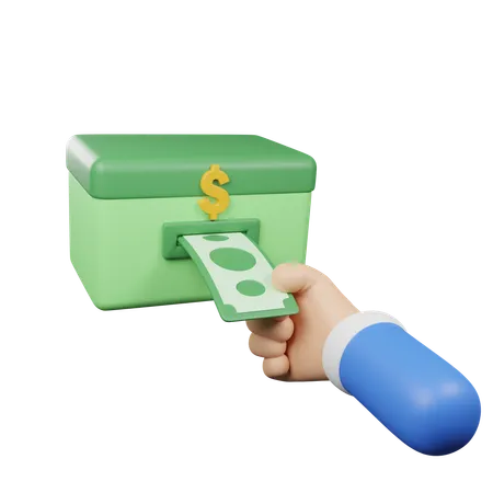 Hand Pulling Banknote Out Of Money Box 3D Icon