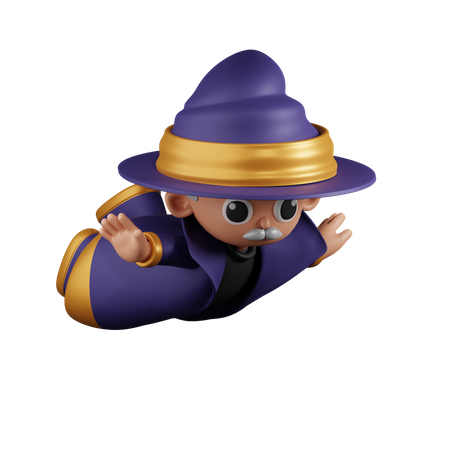 Wizard Flying In Air  3D Illustration
