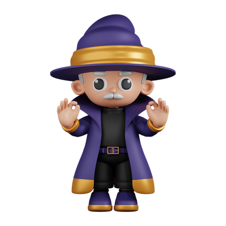 Wizard Giving Ok Hand Gesture  3D Illustration