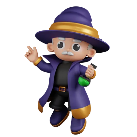 Wizard Happy Jumping Pose  3D Illustration