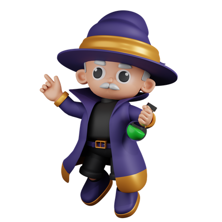 Wizard Happy Jumping Pose  3D Illustration