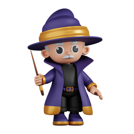Wizard Holding His Little Stick  3D Illustration