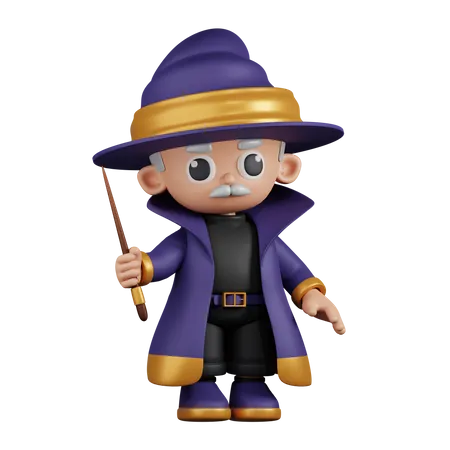 Wizard Holding His Little Stick  3D Illustration