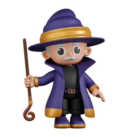 Wizard Holding His Stick Upside Down  3D Illustration