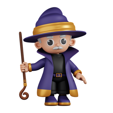 Wizard Holding His Stick Upside Down  3D Illustration