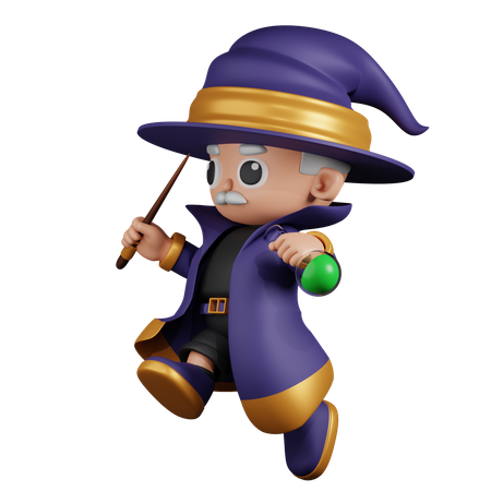 Wizard Jumping  3D Illustration