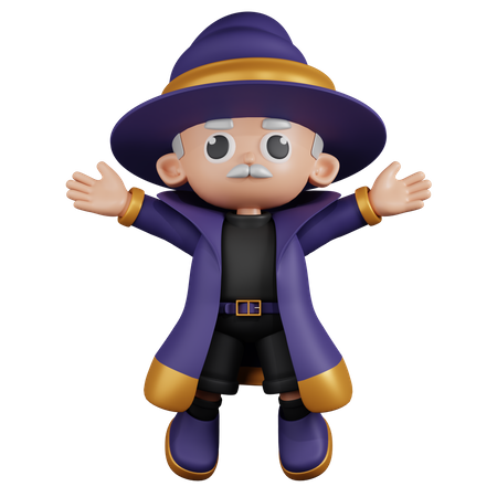 Wizard Jumping Celebration  3D Illustration