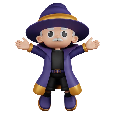 Wizard Jumping Celebration  3D Illustration