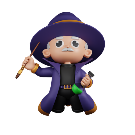 Wizard Jumping In The Air  3D Illustration